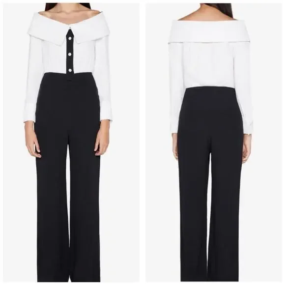 Staud Palladium Jumpsuit Sz 0 Off Shoulder Straight Leg Minimalist Quiet Luxury - Picture 13 of 13